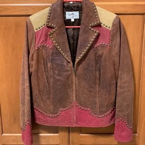 NWOT Scully Ladies Western Zip-Up Leather Jacket with Brass Studs